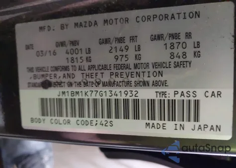 2016 Mazda Mazda3 I Sport from USA, damaged, VIN JM1BM1K77G1341932